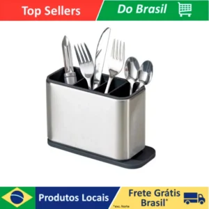 Escorredor Porta Talheres de Aço Inoxidável; Organizador de Utensílios de Cozinha