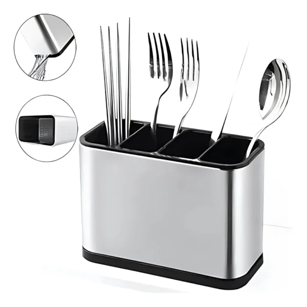 Escorredor Porta Talheres de Aço Inoxidável; Organizador de Utensílios de Cozinha - Imagem 6
