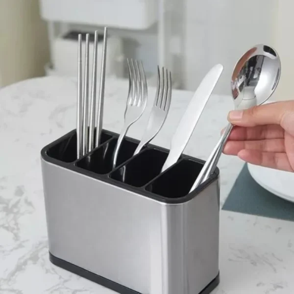 Escorredor Porta Talheres de Aço Inoxidável; Organizador de Utensílios de Cozinha - Imagem 5